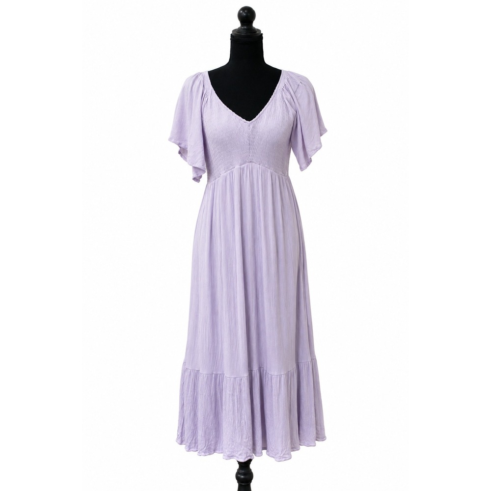 Baltic Born Felicity Smocked MIDI Dress Lilac Womens Medium Smocked Flutter - Picture 2 of 3